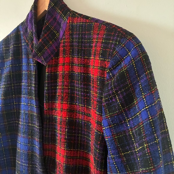Simon Chang Vintage Multicolor Wool Plaid Blazer Big Buttons Size 6 - Picture 10 of 16